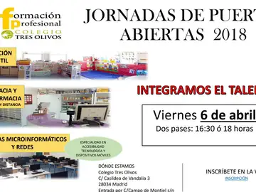 Jornada de puertas abiertas sobre FP en el Colegio Tres Olivos Jornada de puertas abiertas sobre FP en el Colegio Tres Olivos