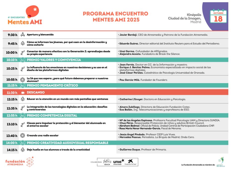 La Fundación Atresmedia presenta el programa del 4º Encuentro Mentes AMI